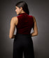 High Neck Sleeveless Velvet Top- Maroon